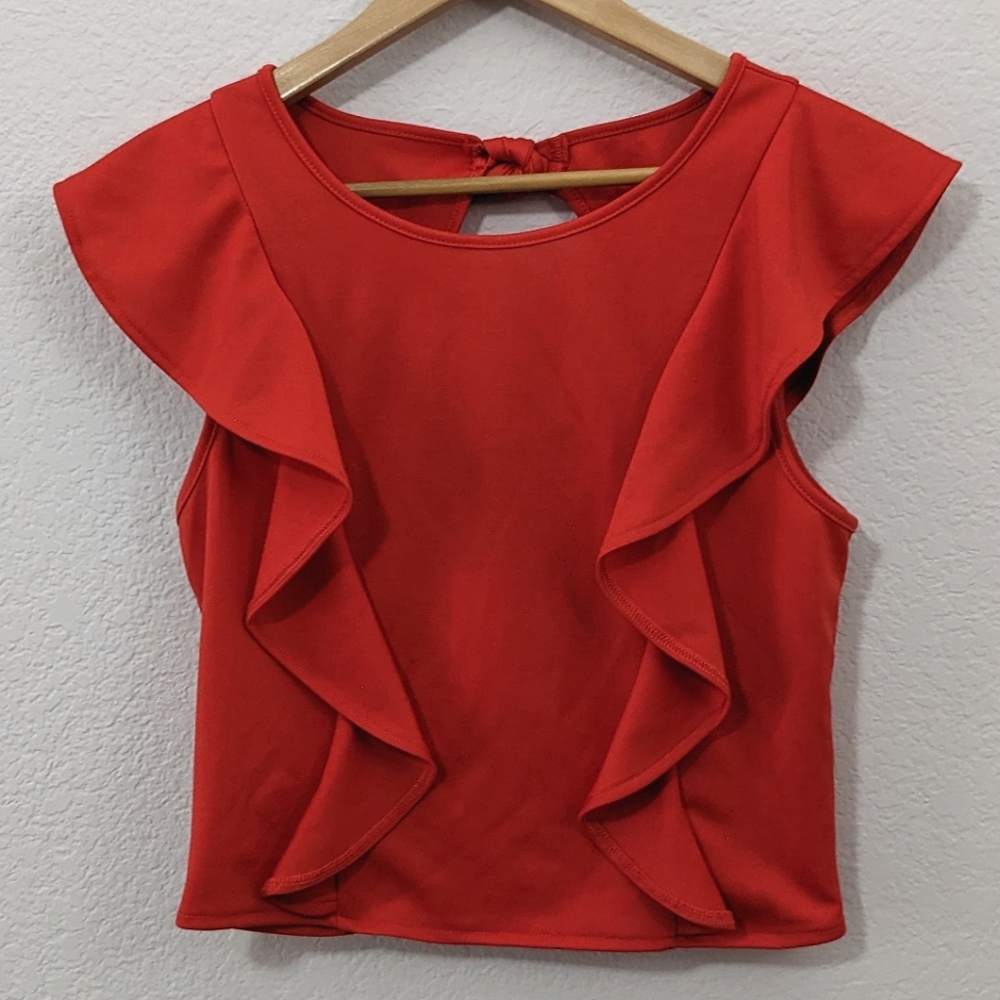 Sugarlips Flutter Sleeve Top with Open Back, Red, Small